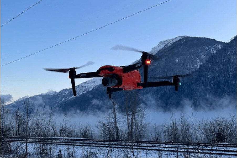 uav drone topographic survey on a very cold day in alberta
